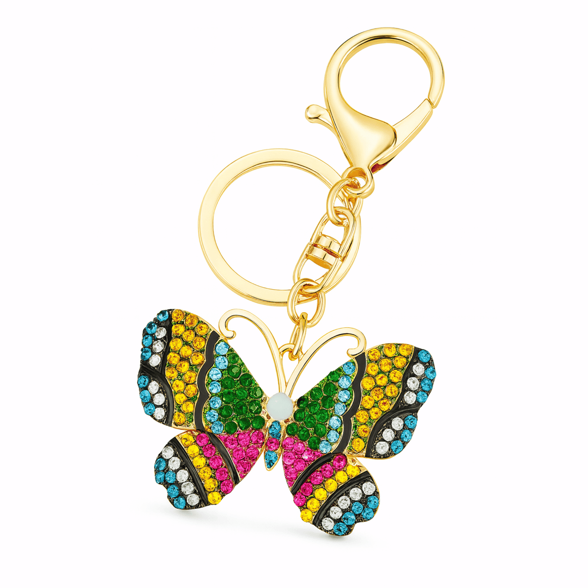 Colorful butterfly keychain with gold clasp 