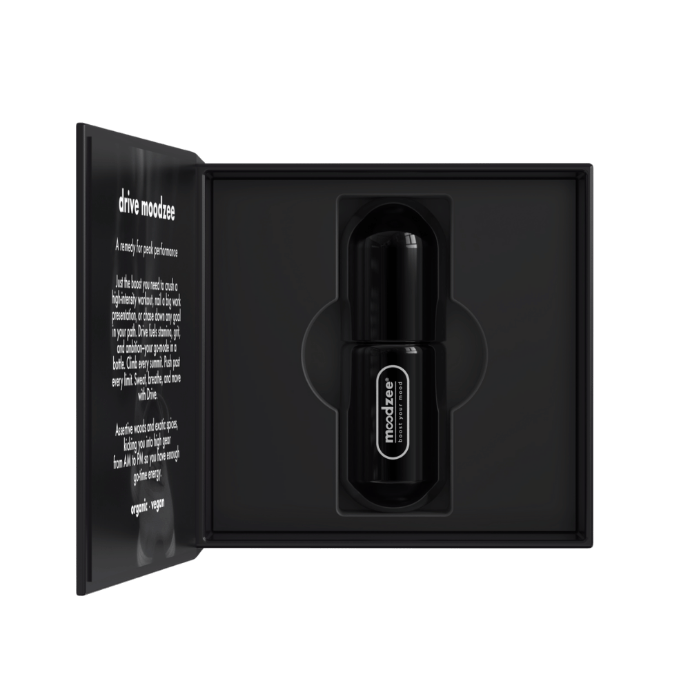 Drive Moodzee packaging box, open, showing roller ball