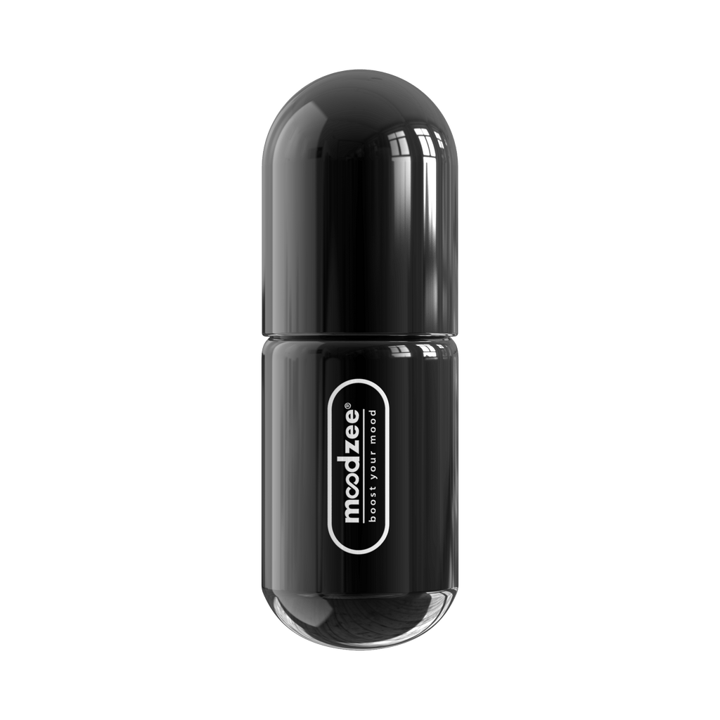 Drive Moodzee roller ball, logo side view, black pill bottle