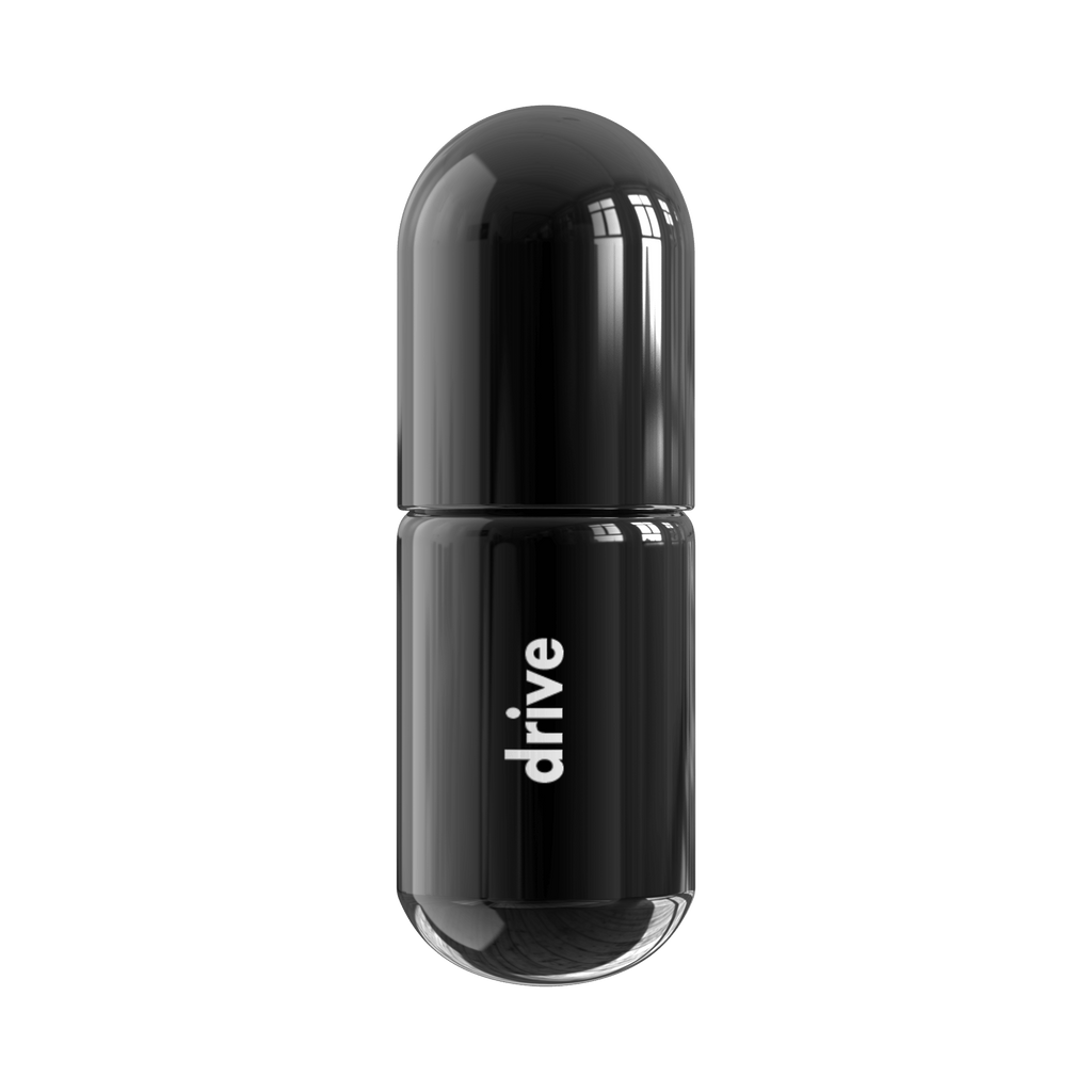 Drive Moodzee organic essential oil roller ball for peak performance, black pill bottle