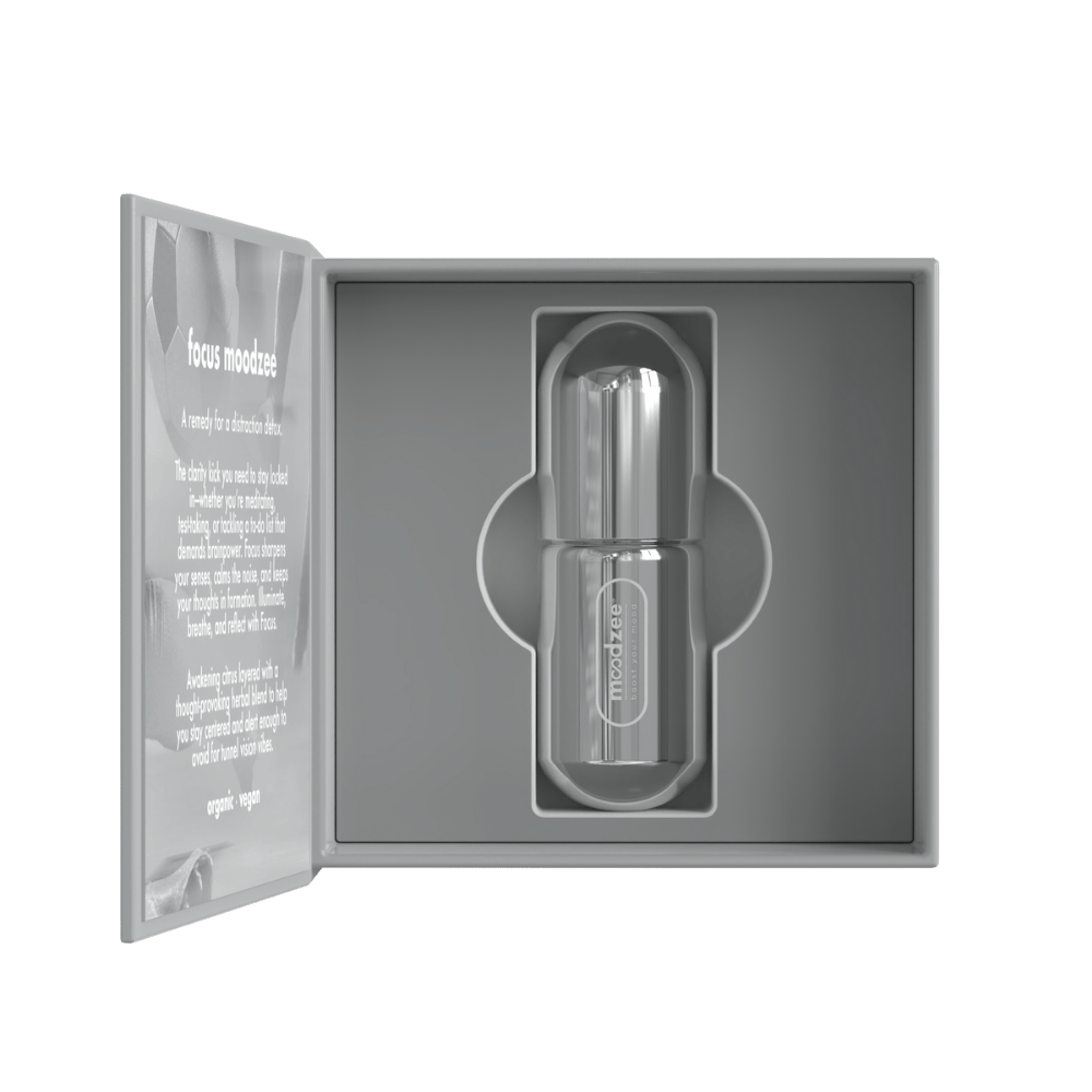 Focus Moodzee packaging box, open, showing roller ball