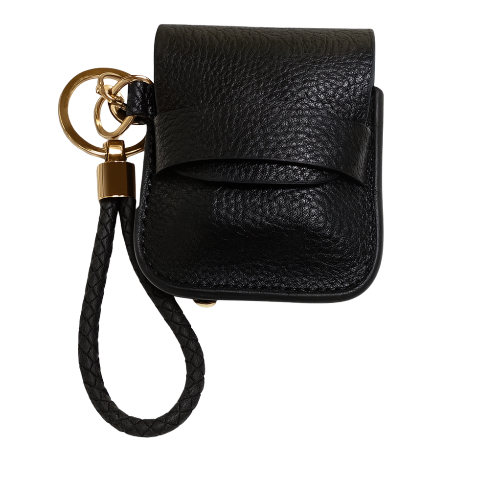 Black leather moodzee charm bag with keychain 