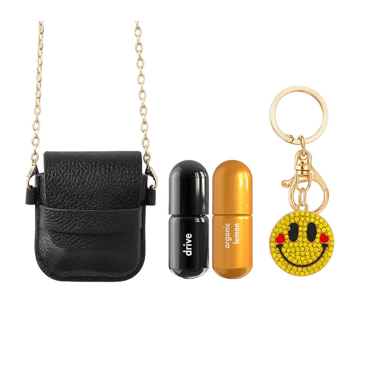 Crossbody_Bag_with_Moodzee_Drive_Lemon with big smile keychain