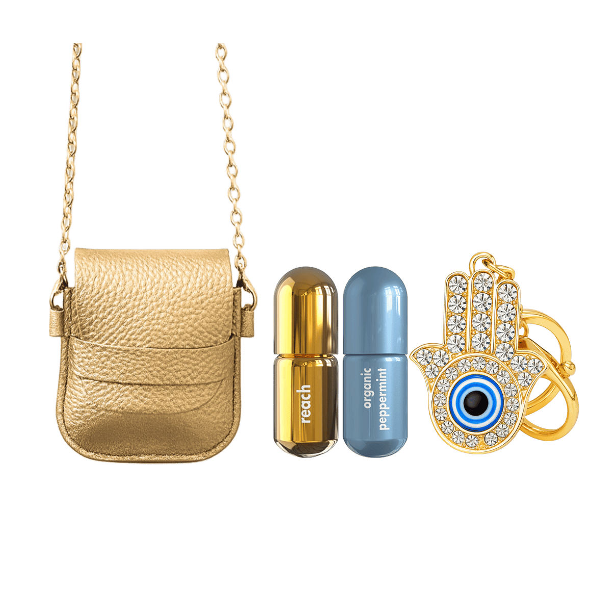 Crossbody-Bag-with-Moodzee-Reach-Peppermint with helping hand keychain