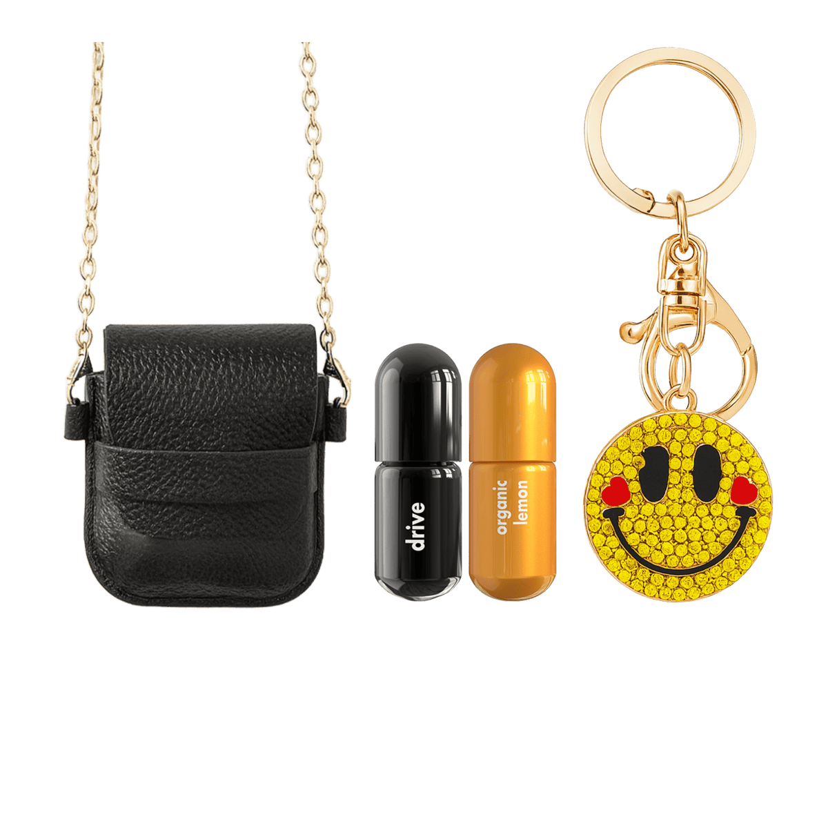 Crossbody_Bag_with_Moodzee_Drive_Lemon and big smile keychain