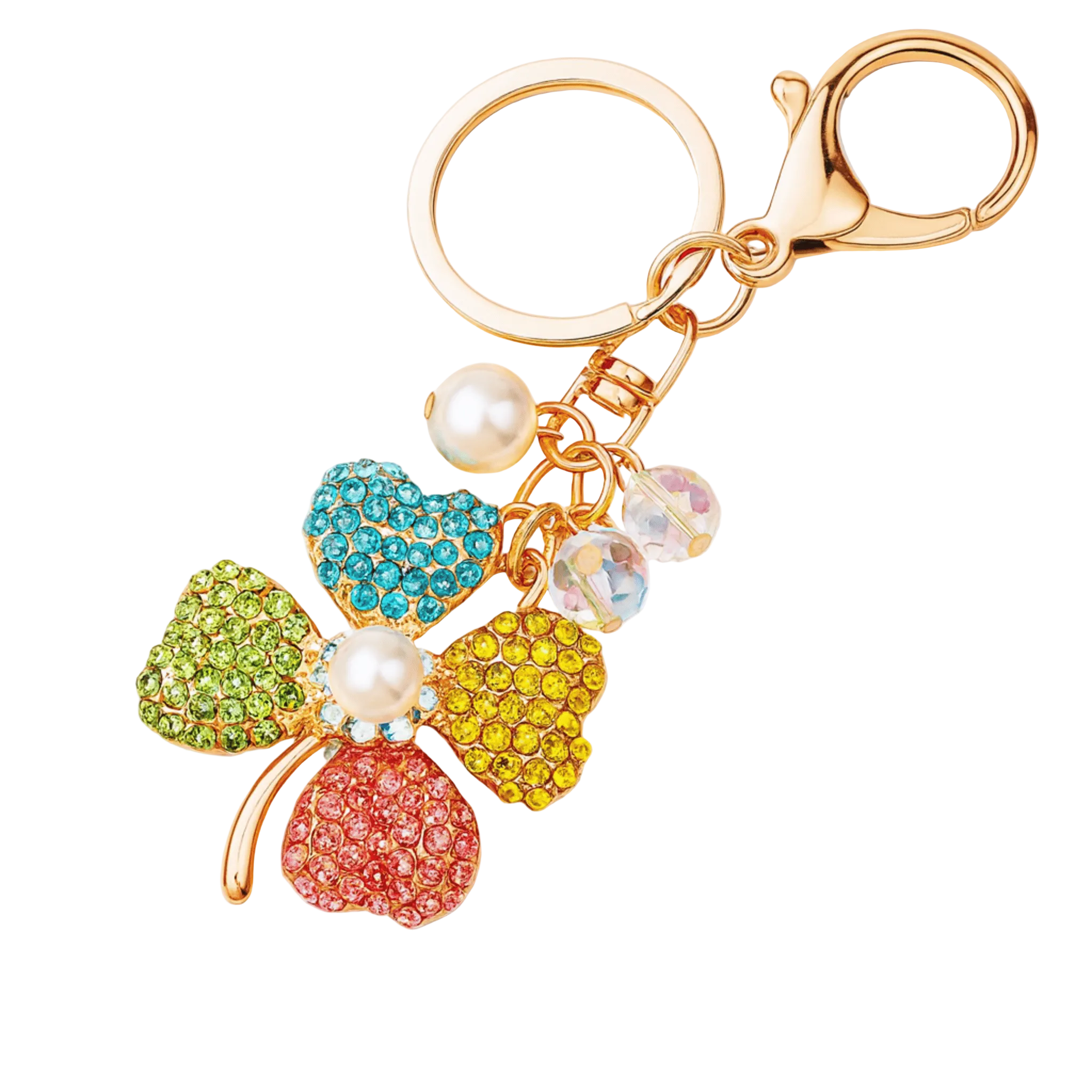 Colorful keychain with floral design and gold clasp