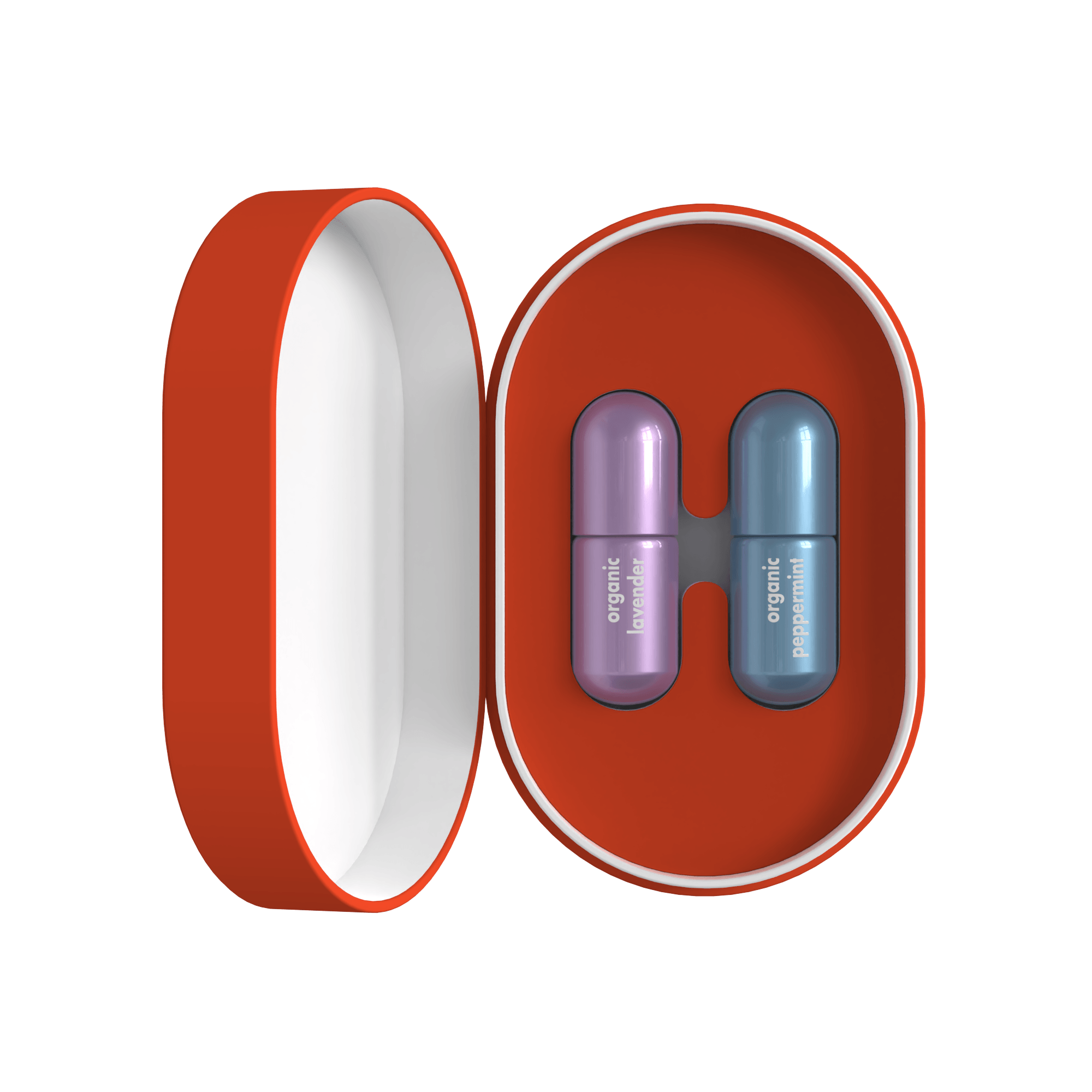 Moodzee Calming Duo gift set in red oval box with Lavender and Peppermint rollers