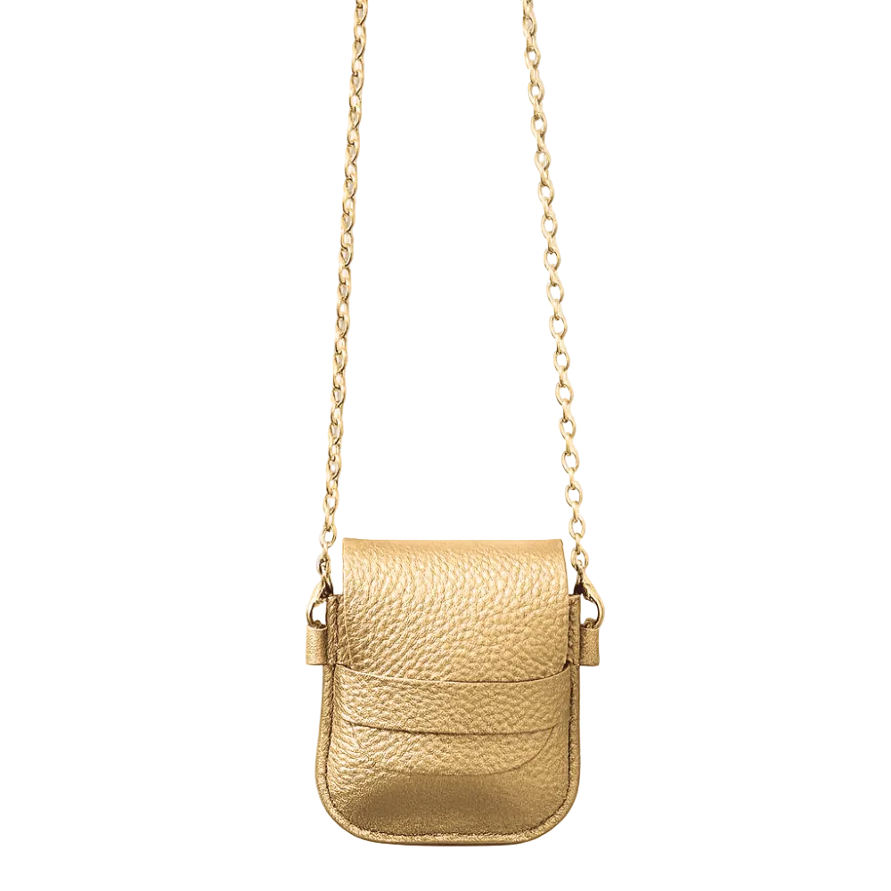 Gold leather crossbody bag with chain strap 
