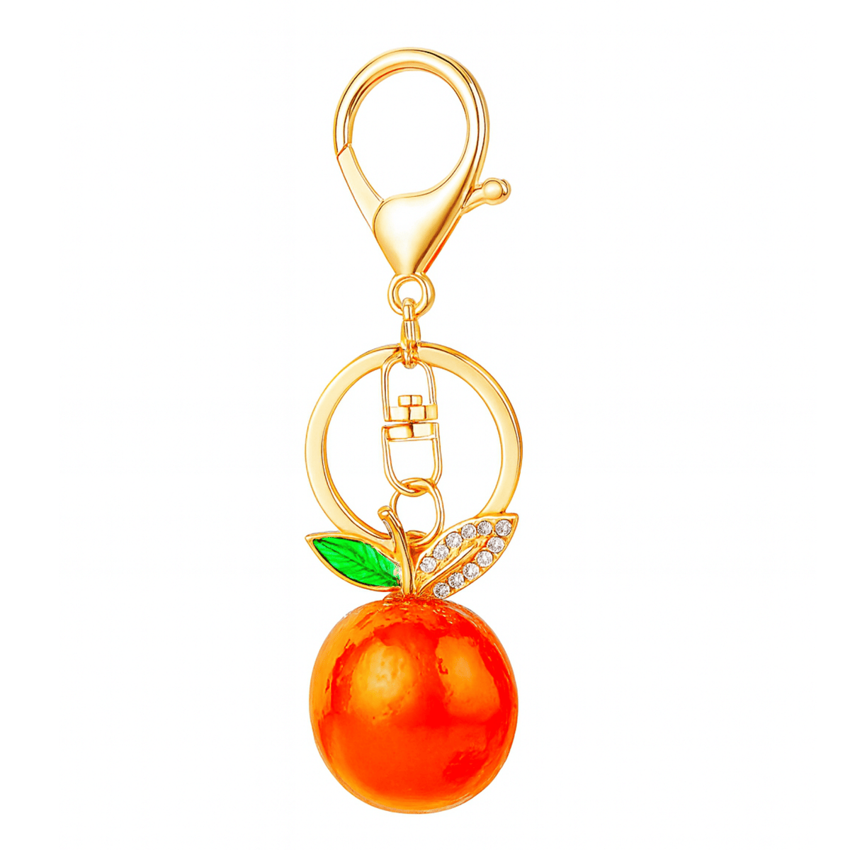 Gold keychain with an orange charm
