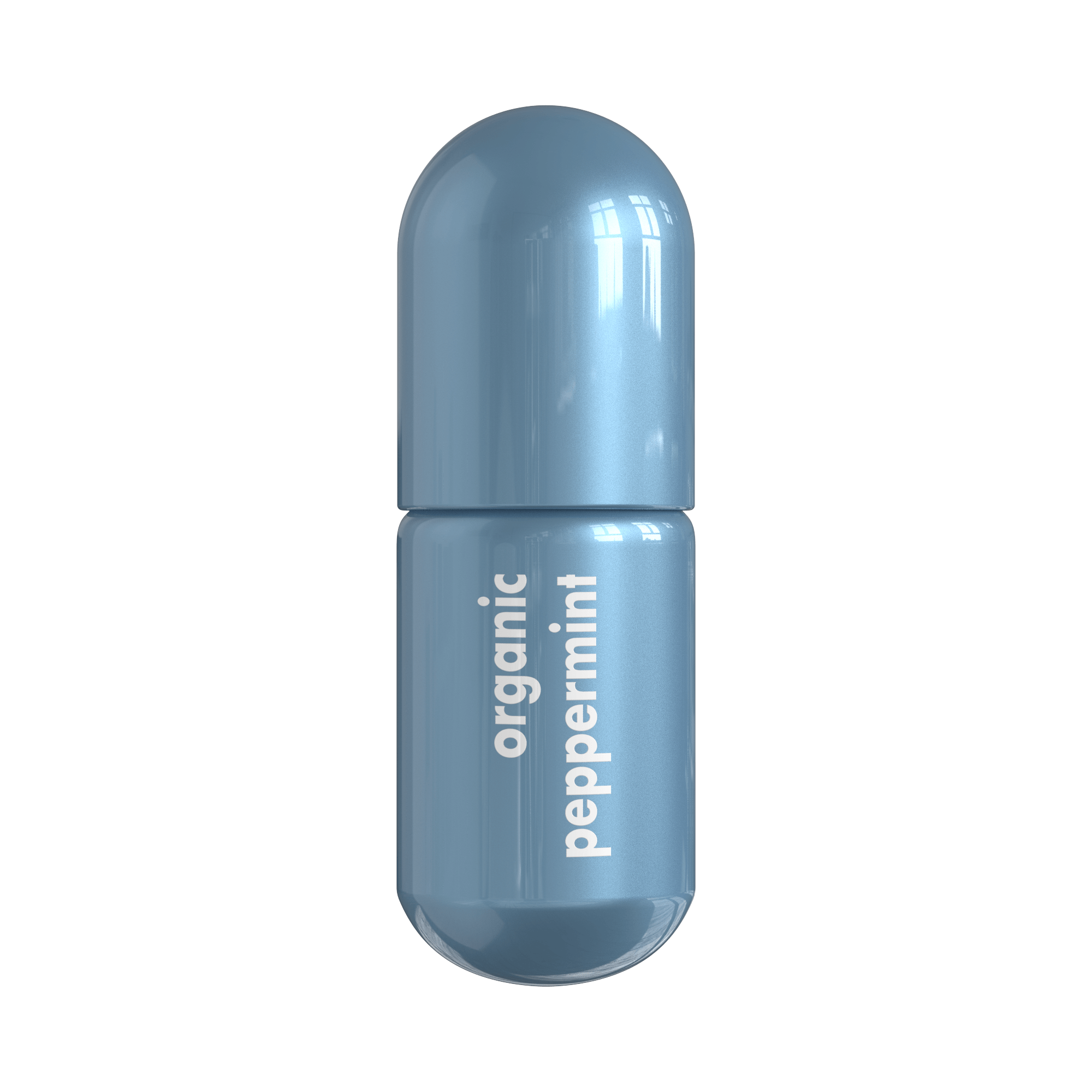 Peppermint Moodzee organic essential oil roller ball for a mental reset, blue pill bottle