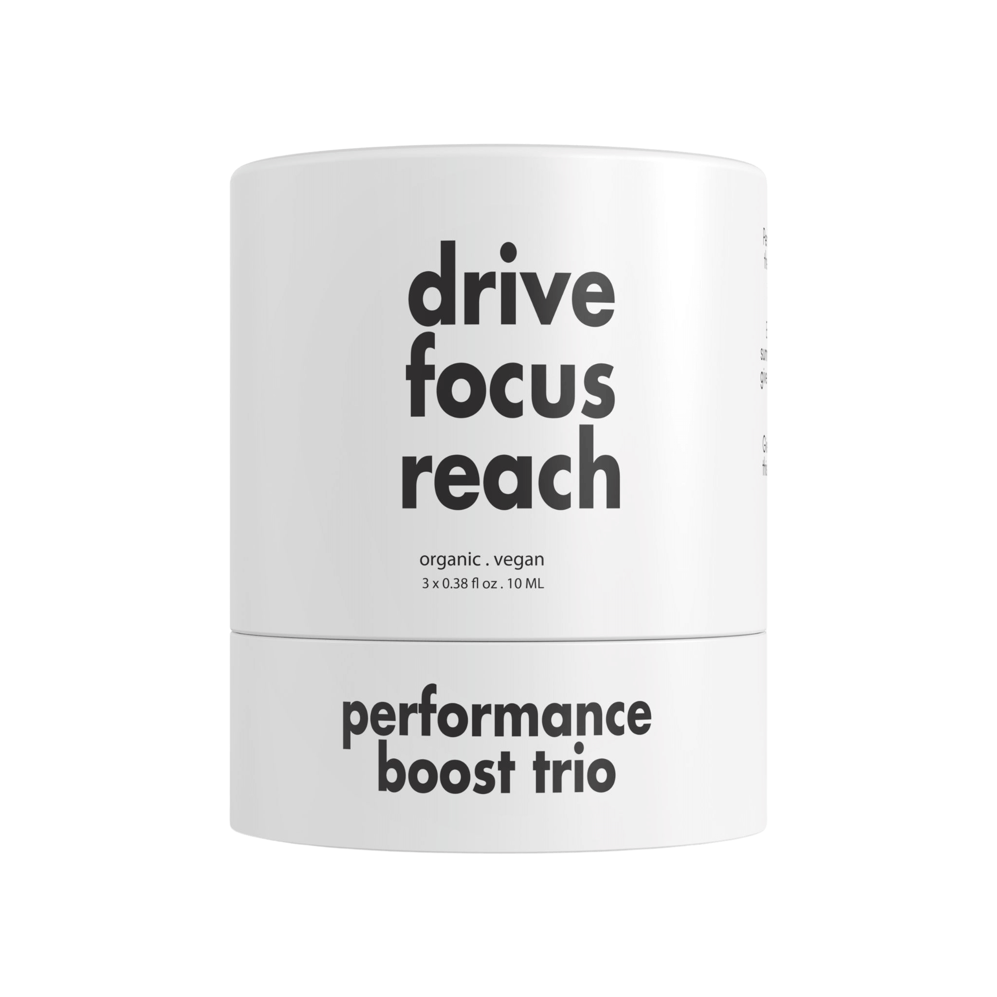 Performance Boost round paper box and Drive Focus Reach box, closed