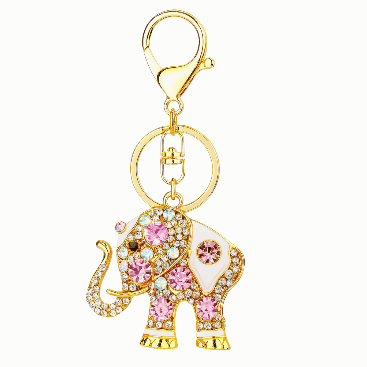 Decorative elephant keychain with pink gemstones