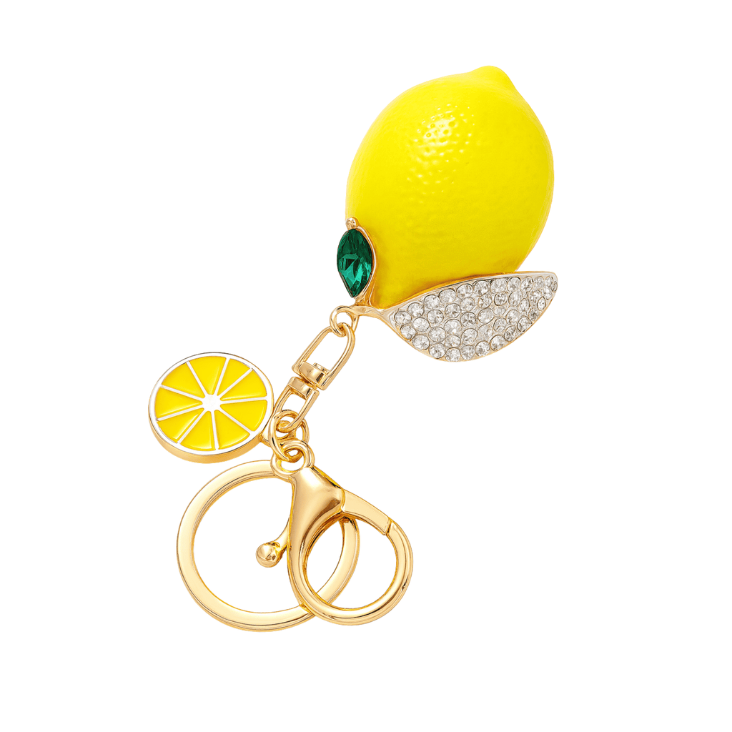 Lemon-shaped keychain with gold accents