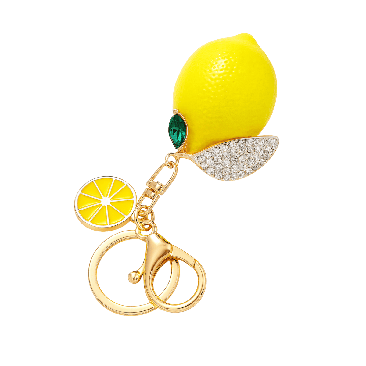 Lemon-shaped keychain with gold accents